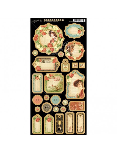 Graphic 45 Off To The Races Chipboard Die-Cuts 6"X12" Sheet, Journaling	