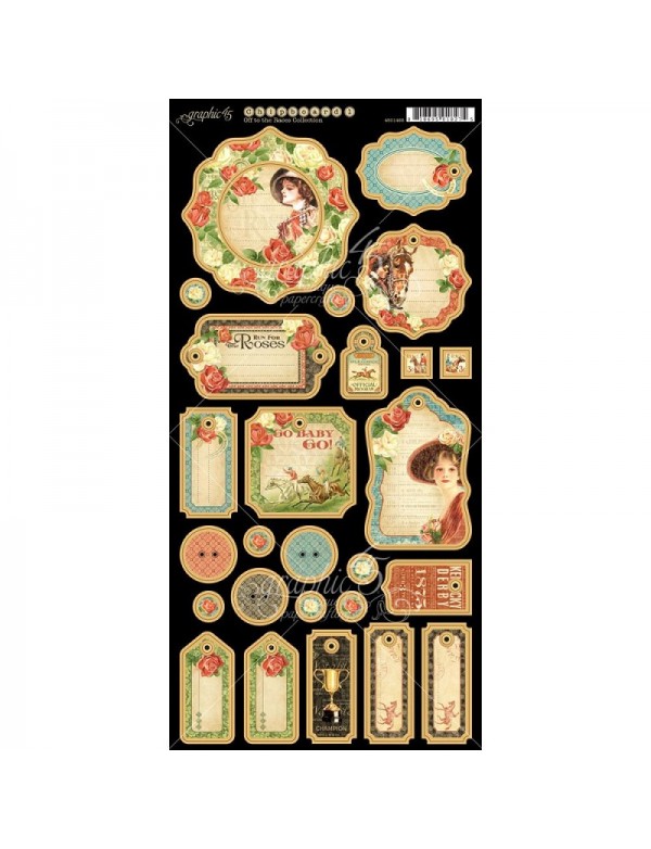 Graphic 45 Off To The Races Chipboard Die-Cuts 6"X12" Sheet, Journaling	