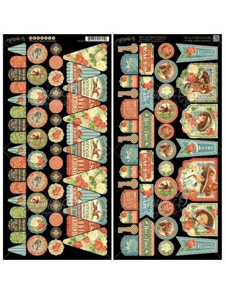 Graphic 45 Off To The Races Cardstock Die-Cuts 6"X12" 2 Hojas, Banners