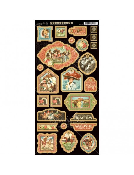Graphic 45 Off To The Races Chipboard Troquelados 6"X12" Hoja Decorativa