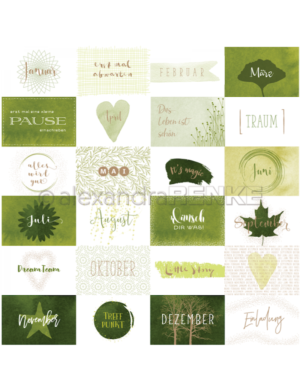 Papel Tarjetas Verde Cruzada/ Kärtchenbogen Quer Grün - Alexandra Renke