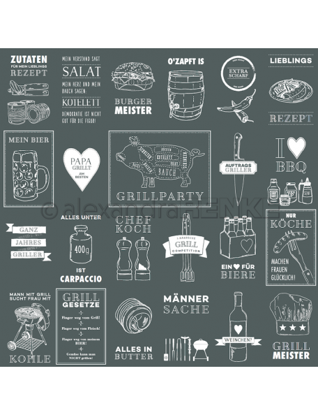 Alexandra Renke Cardstock de una cara 30,5x30,5 cm, Tarjetas de Barbacoa/Kärtchenbogen BBQ