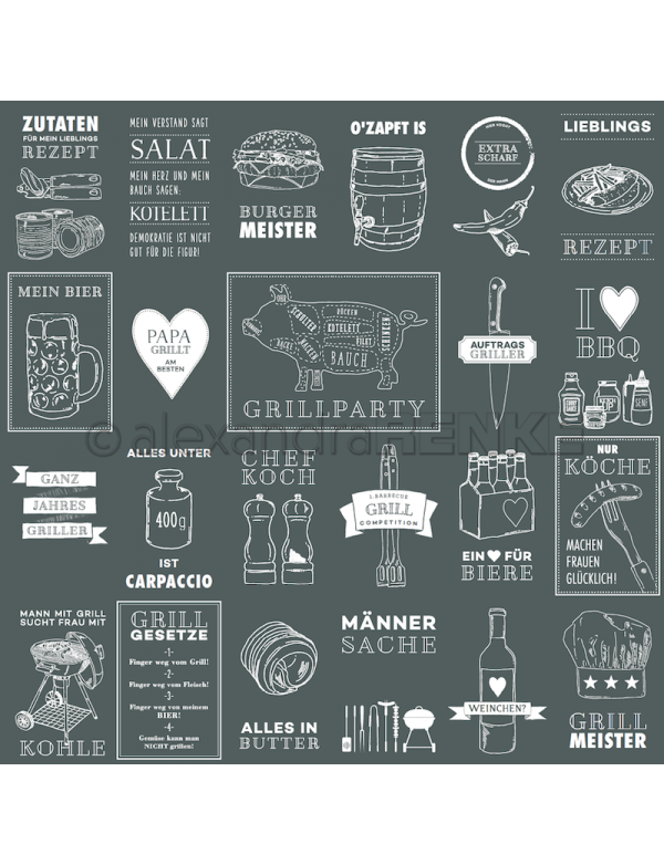 Alexandra Renke Cardstock de una cara 30,5x30,5 cm, Tarjetas de Barbacoa/Kärtchenbogen BBQ