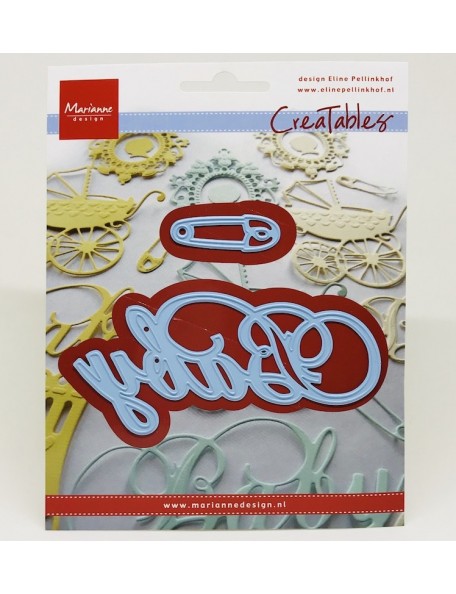 Marianne Design Creatables Troquel Baby Text & Safety Pin, 4"X2" & 1.5"X.5"   