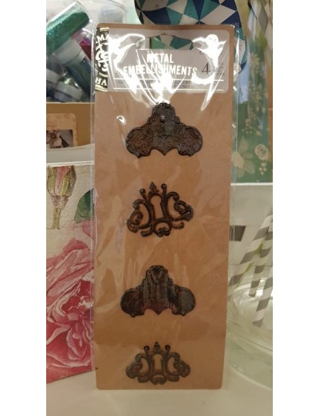 Prima marketing adornos metalicos Antique Brass Finish, no. 8 Assorted Elements 1.5"X1.65" 4
