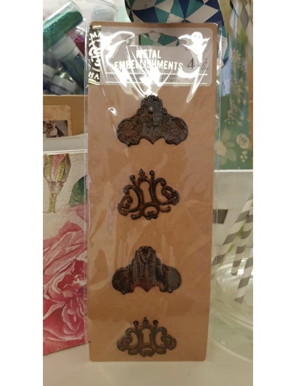 Prima marketing adornos metalicos Antique Brass Finish, no. 8 Assorted Elements 1.5"X1.65" 4